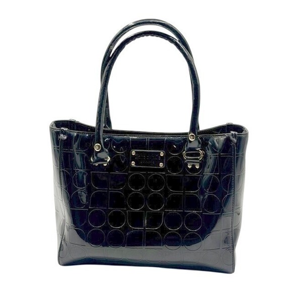 Kate Spade New York Handbags - Kate Spade Black Patent Leather Embossed Spade Geometric Tote Bag Gold Lining